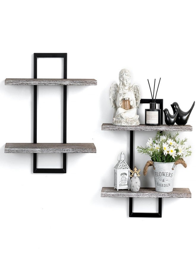 Walasis Rustic Wood Floating Shelves - Farmhouse Wooden Wall Shelves Organizer with Sturdy Metal Frame for Living Room Bedroom - Image 1